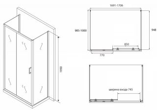 Душевой уголок ABBER Schwarzer Diamant 170x100см AG30170B-S100B-S100B